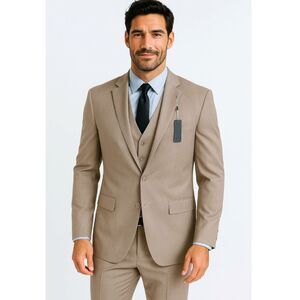 NWT Wilke Rodriguez Modern Fit Blazer Vest Set 35S Taupe Pinstripe Men's Suit